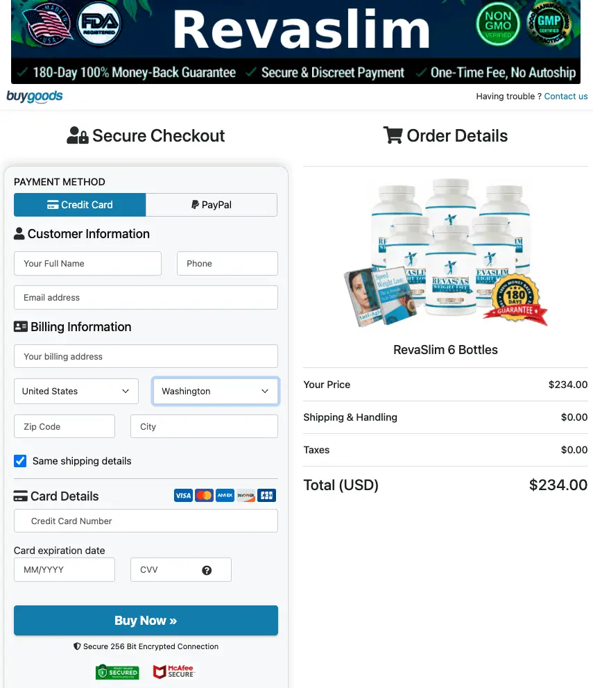 Revaslim order page